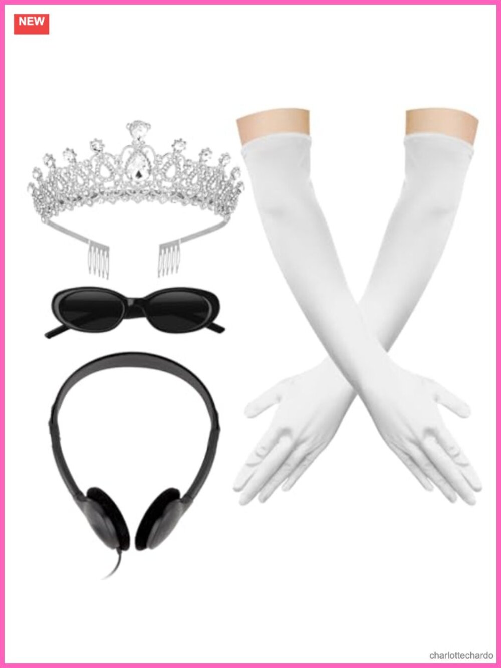 Princess Costume Accessory Set Rhinestone Crown Satin Gloves Bachelorette Party
